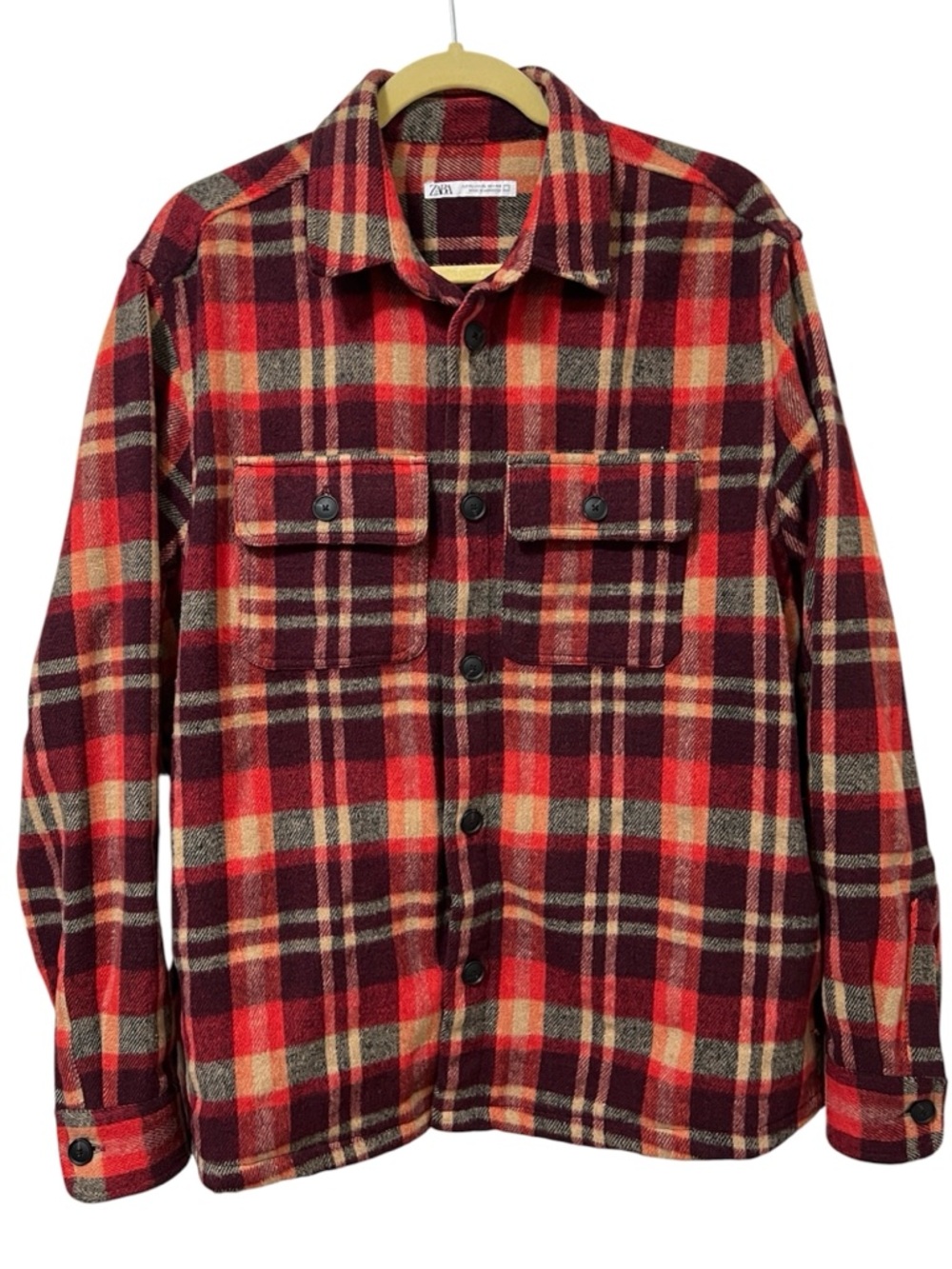 Zara Plaid Shirt Jacket XL Red Orange